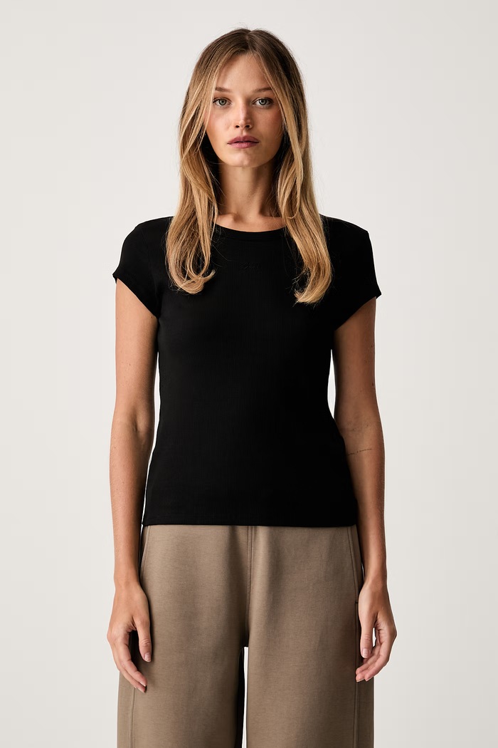 BOSS Orange t-shirt γυναικείο βαμβακερό με ελαστάν C_Ecute μαύρο 50554675