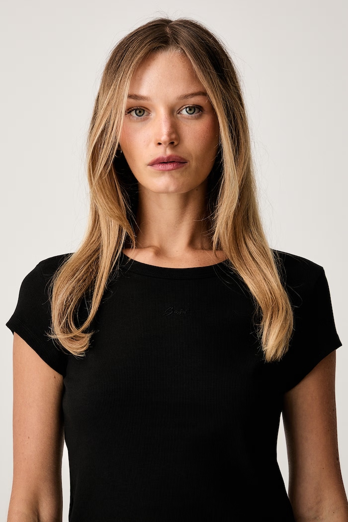 BOSS Orange t-shirt γυναικείο βαμβακερό με ελαστάν C_Ecute μαύρο 50554675