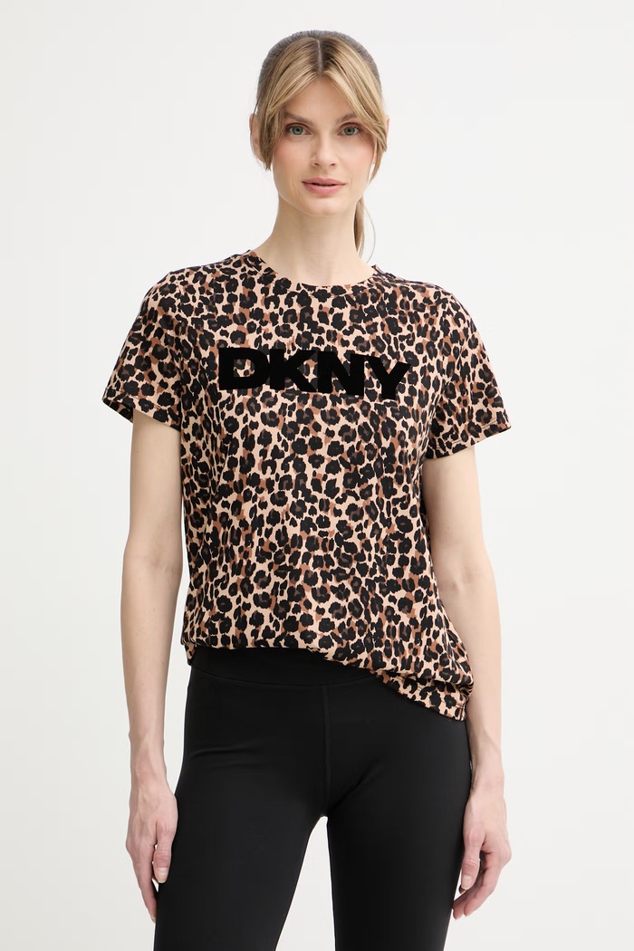 DKNY T-shirt damski z bawełną brązowy DP6T1756
