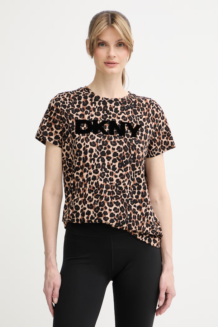 DKNY T-shirt damski z bawełną brązowy DP6T1756