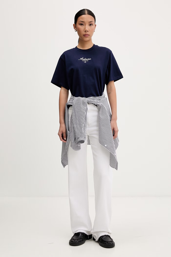 HUGO T-shirt damski bawełniany Vintage Tee_25 50573326 granatowy AW26