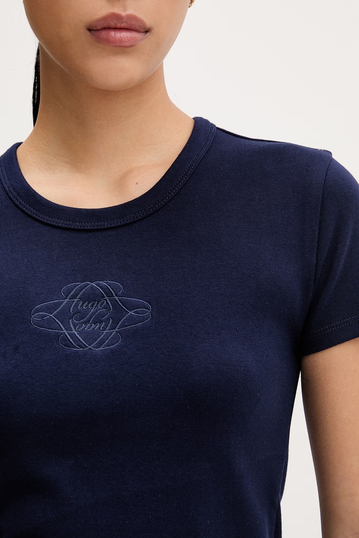 HUGO crop top damski z bawełną Delanor_4 50570857 granatowy