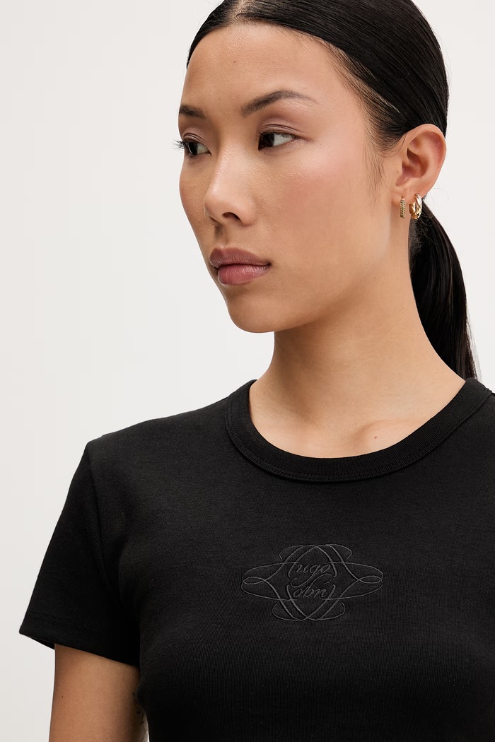 HUGO crop top dámsky s bavlnou Delanor_4 čierna 50570857