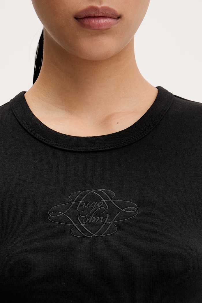 HUGO crop top dámsky s bavlnou Delanor_4 50570857 čierna
