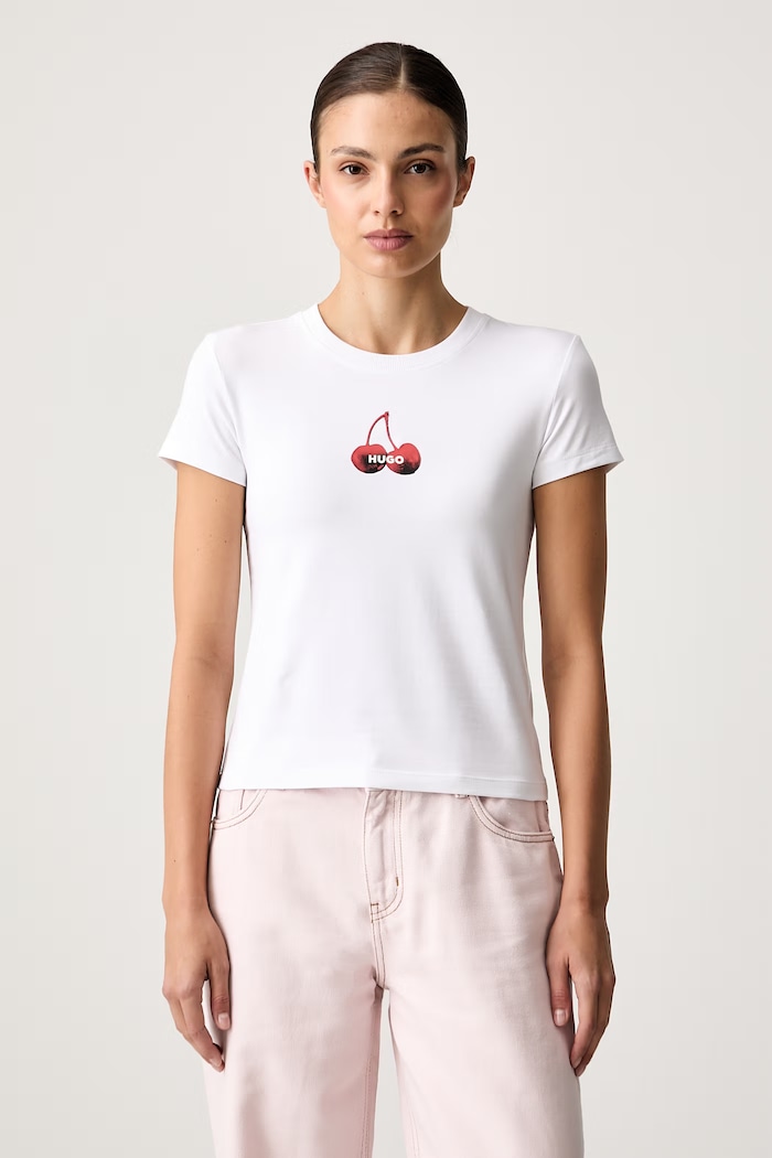 HUGO Blue tričko dámské bavlněné s elastanem 90's Tee_B_1 bílá 50572624