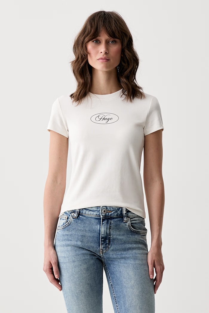 HUGO Blue футболка для женщин из хлопка с эластаном 90's Tee_B_1 бежевый 50572624