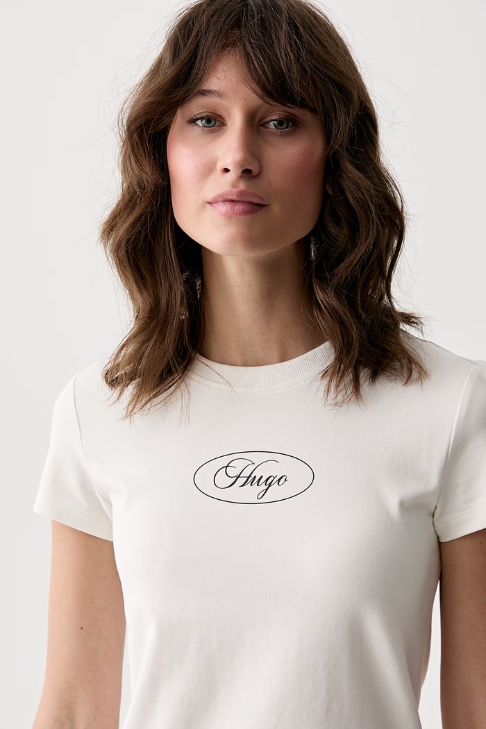 HUGO Blue футболка для женщин из хлопка с эластаном 90's Tee_B_1 бежевый 50572624