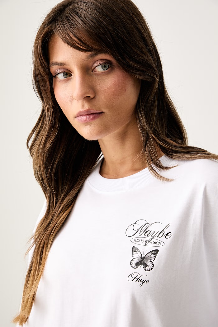 HUGO Blue kratka majica ženska bombažna Oversized Tee_B_15 bela 50566578