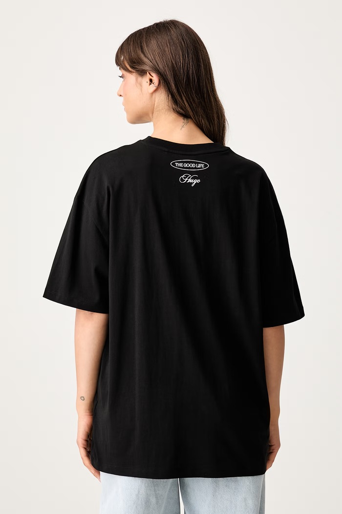 Oblačila HUGO Blue kratka majica ženska bombažna Oversized Tee_B_15 50566578 črna