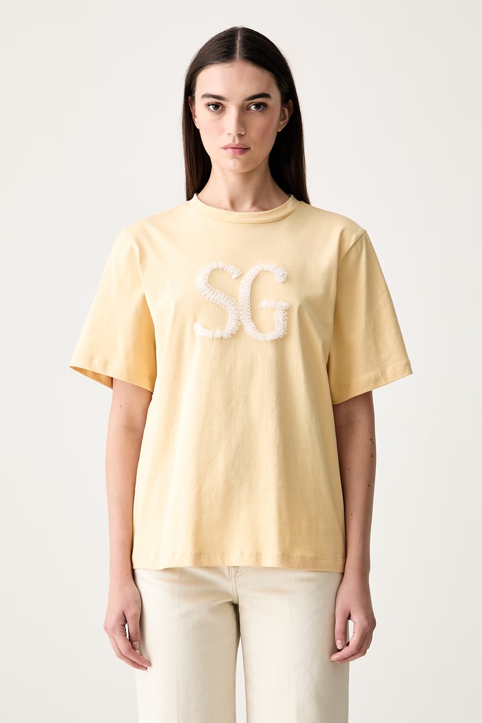 Stine Goya T-shirt damski bawełniany żółty SG.PF26.T009.2243E