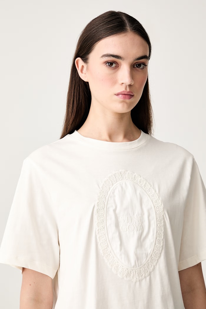 Stine Goya T-shirt damski bawełniany beżowy SG.PF26.T009.2243B