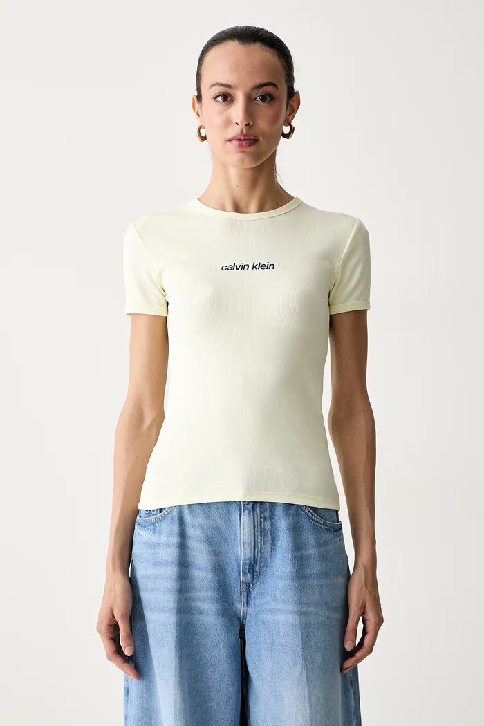 Calvin Klein Jeans T-shirt damski bawełniany z elastanem żółty LV047G816G
