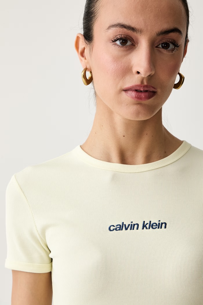 Calvin Klein Jeans T-shirt damski bawełniany z elastanem żółty LV047G816G