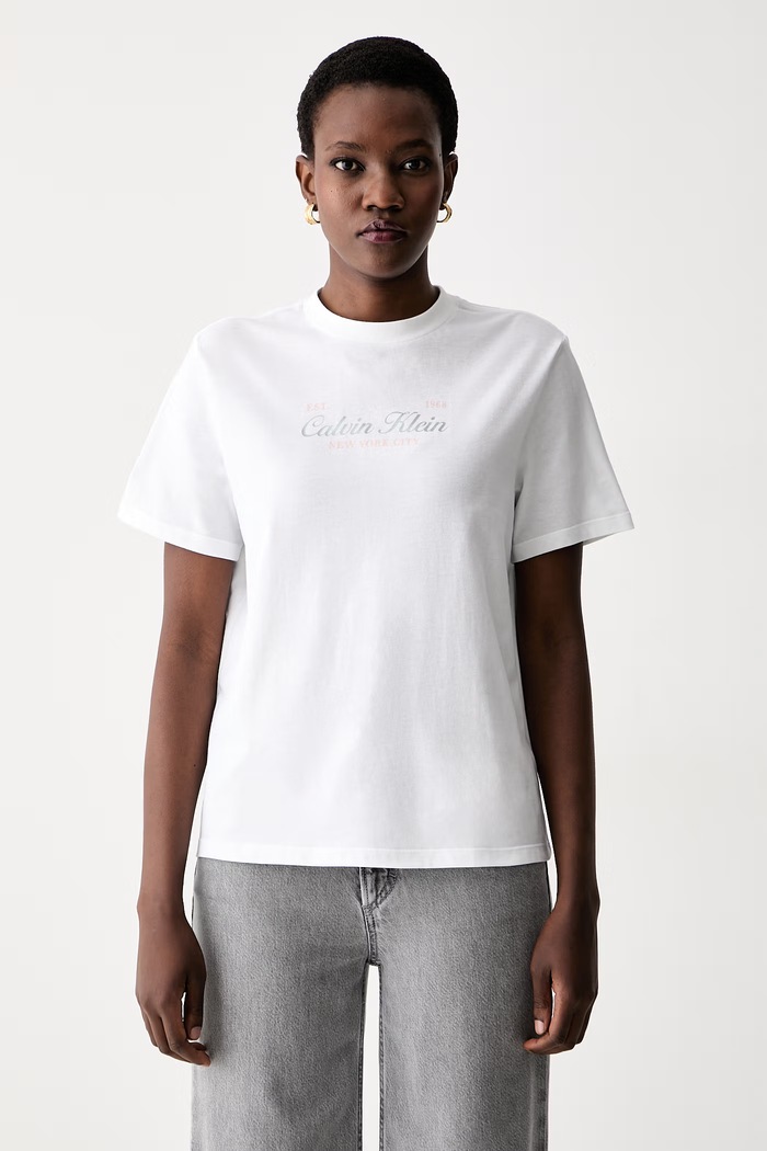 Calvin Klein Jeans kratka majica ženska bombažna bela LV047G804G