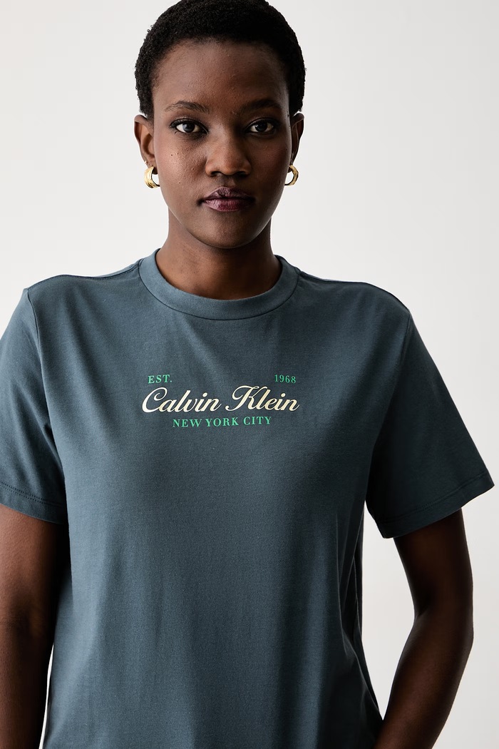Calvin Klein Jeans T-shirt damski bawełniany niebieski LV047G804G