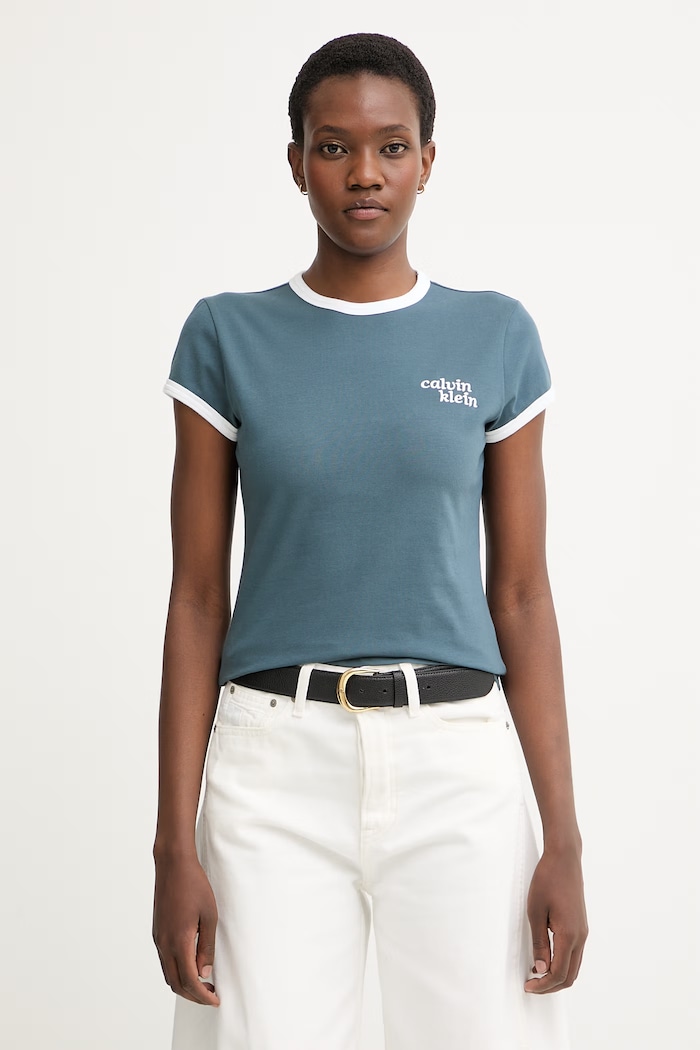 Calvin Klein Jeans t-shirt női pamut elasztánnal sötétkék LV047G803G