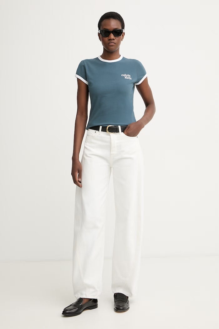Calvin Klein Jeans t-shirt női pamut elasztánnal LV047G803G sötétkék AW26