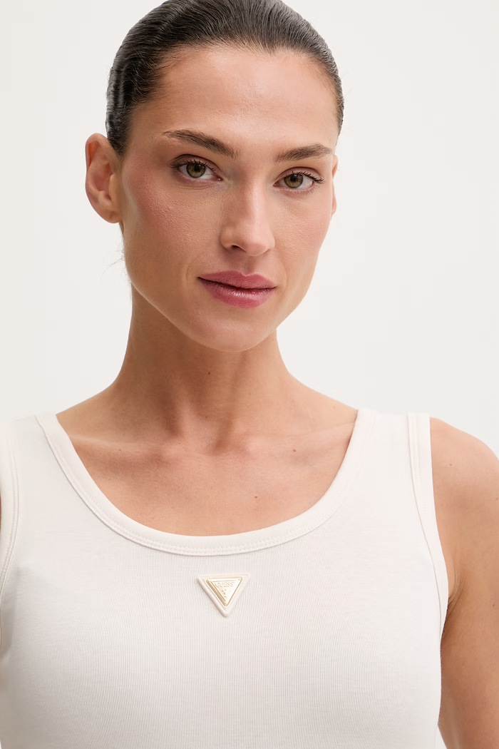 Guess top damski z bawełną OLYMPE beżowy V6YP09.K4312