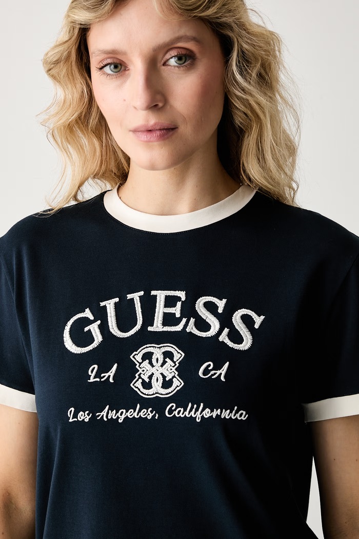 Guess t-shirt γυναικείο βαμβακερό με ελαστάν HOSHI σκούρο μπλε V6YI18.K4320