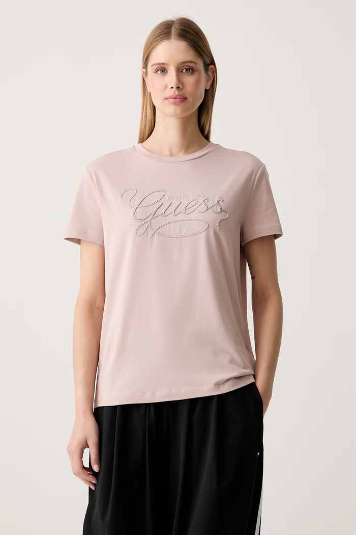 Guess T-shirt damski bawełniany SYRMA różowy V6YI17.K4319