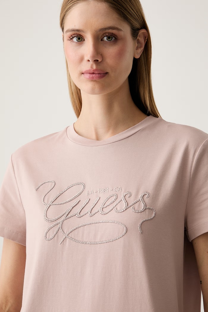 Guess T-shirt damski bawełniany SYRMA różowy V6YI17.K4319