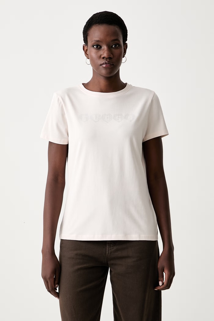 Guess T-shirt damski z bawełną LUNITA beżowy V6YI08.K4689
