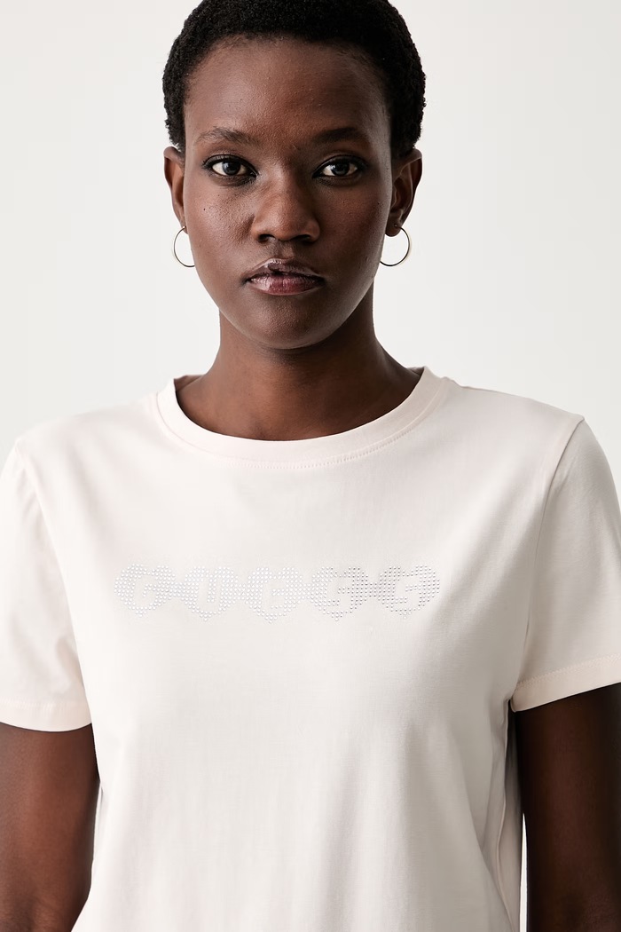 Guess T-shirt damski z bawełną LUNITA beżowy V6YI08.K4689