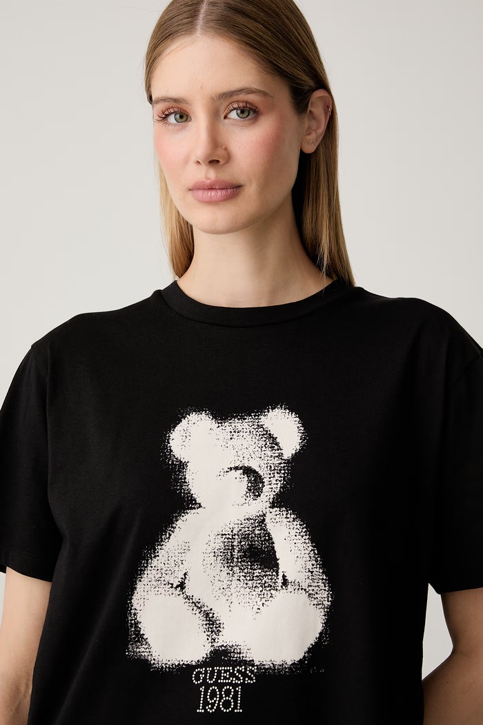 Guess t-shirt γυναικείο βαμβακερό BEAR μαύρο V6YI06.K4273