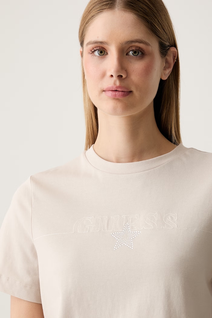 Guess t-shirt γυναικείο βαμβακερό AGENA μπεζ V6YI05.K4272