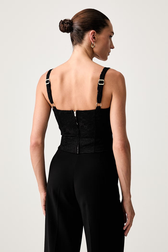 Oblačila Guess bluza z naramnicami ženska čipkasta KATRINA W6YP36.K4405 črna