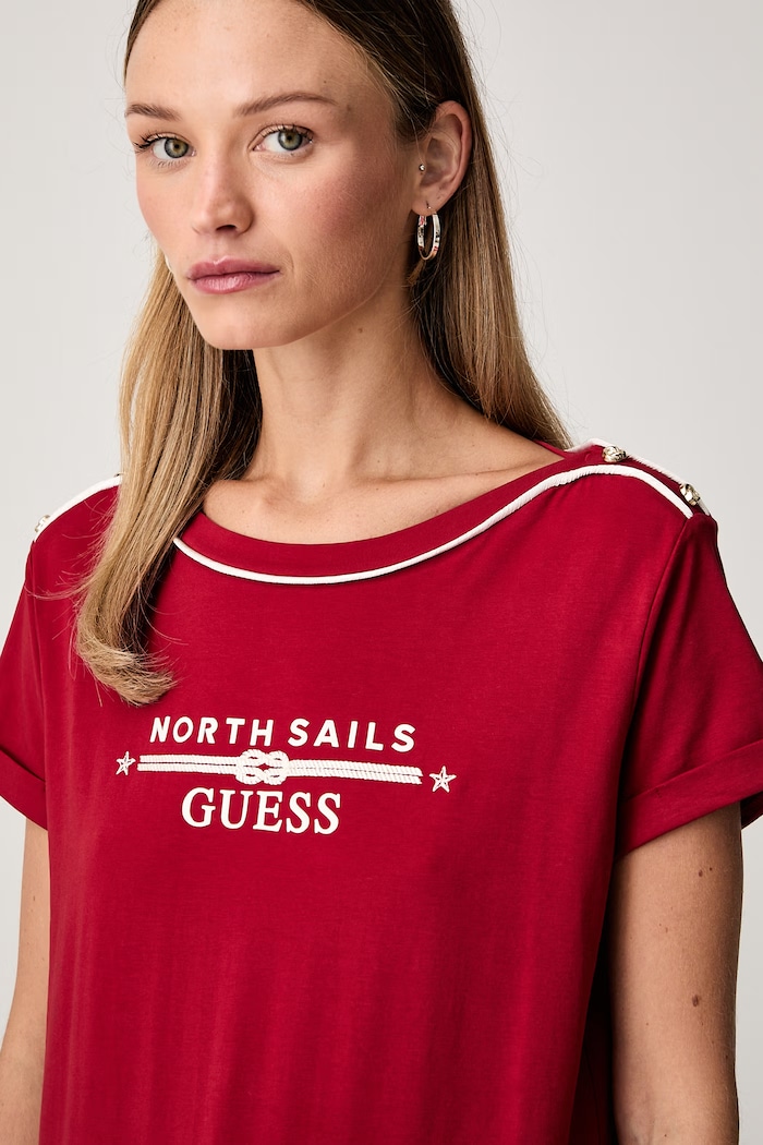 Guess kratka majica ženska bombažna z elastanom X NORTH SAILS rdeča W6YI58.K5317