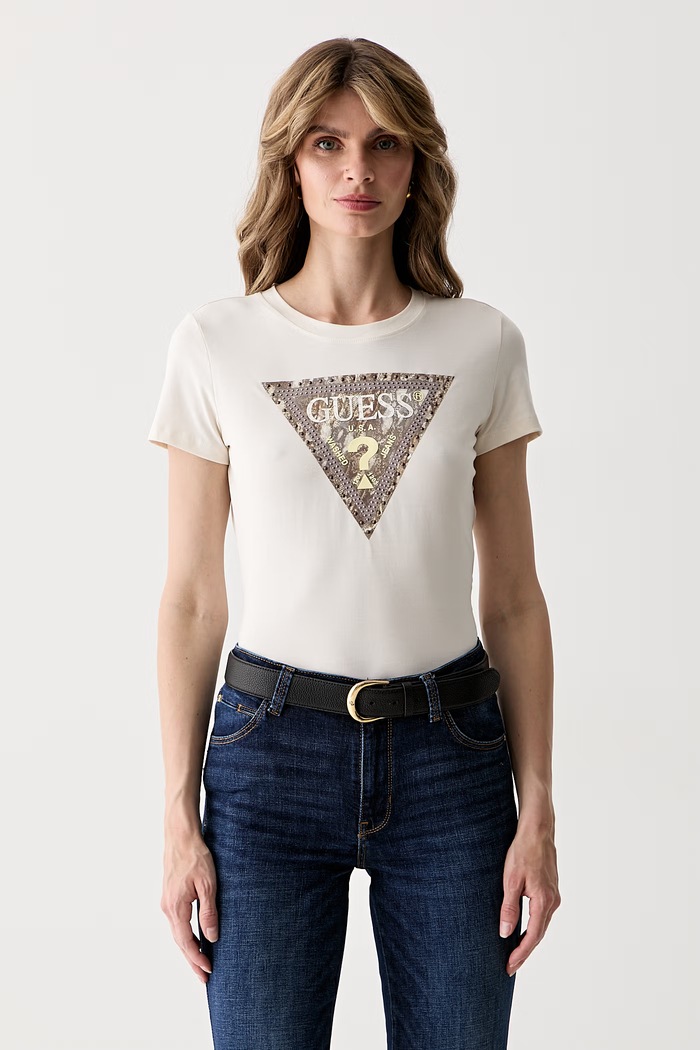 Guess тениска дамска от памук с еластан бежов W6YI31.K4350