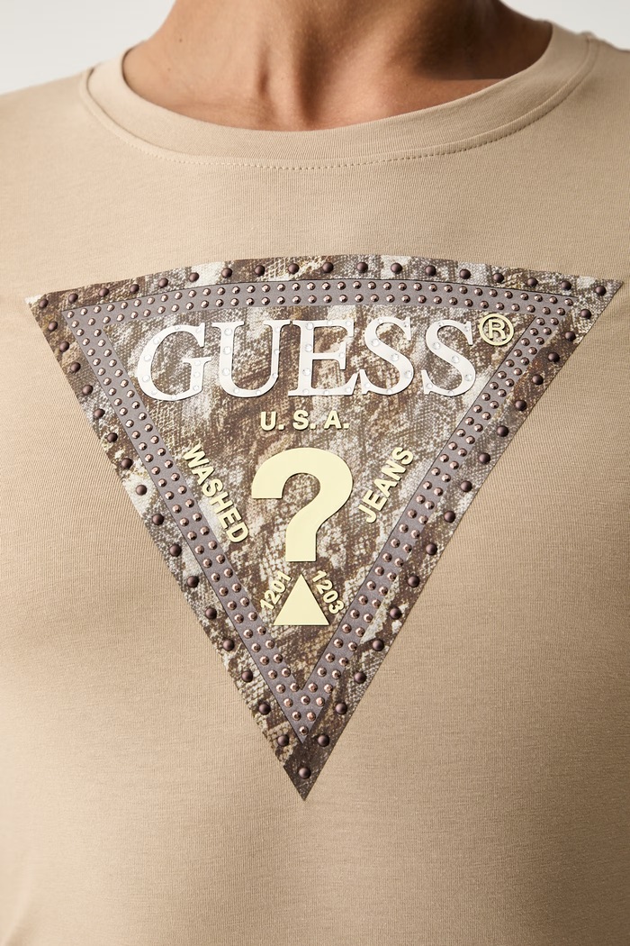 Guess T-shirt damski bawełniany z elastanem W6YI31.K4350 beżowy