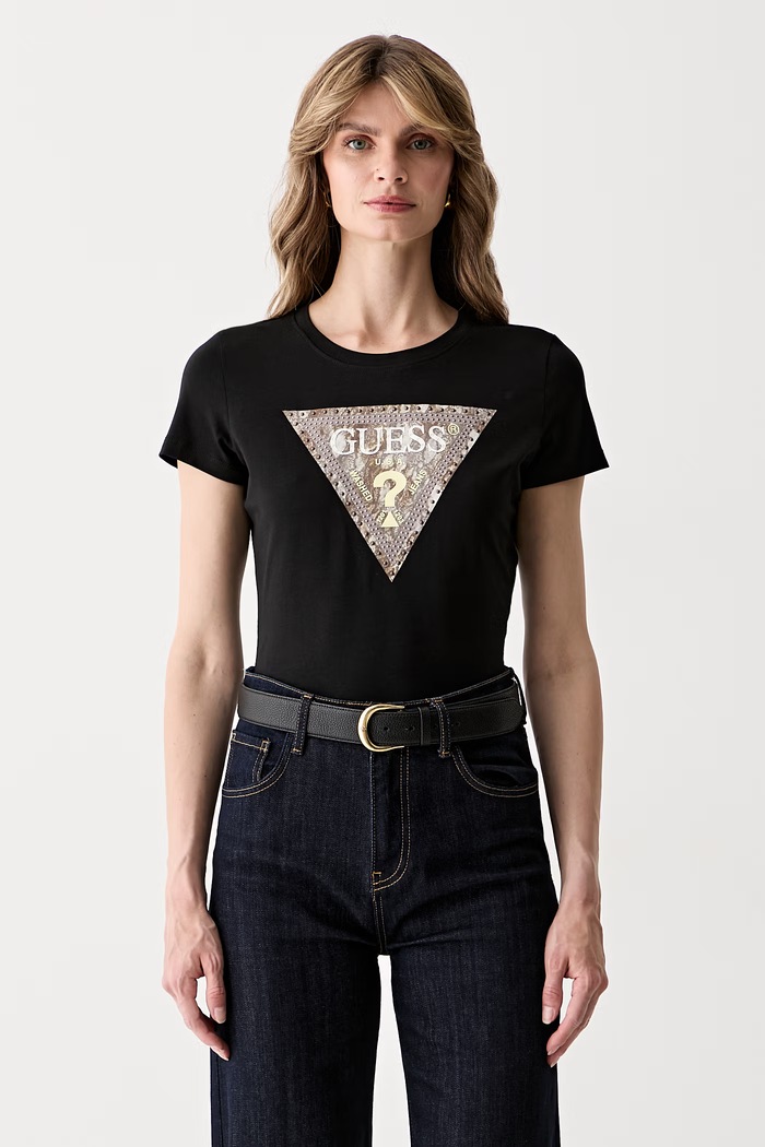 Guess тениска дамска от памук с еластан черен W6YI31.K4350