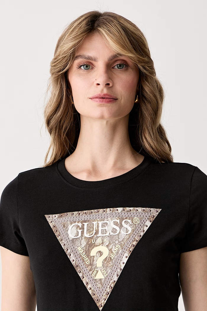 Guess тениска дамска от памук с еластан черен W6YI31.K4350