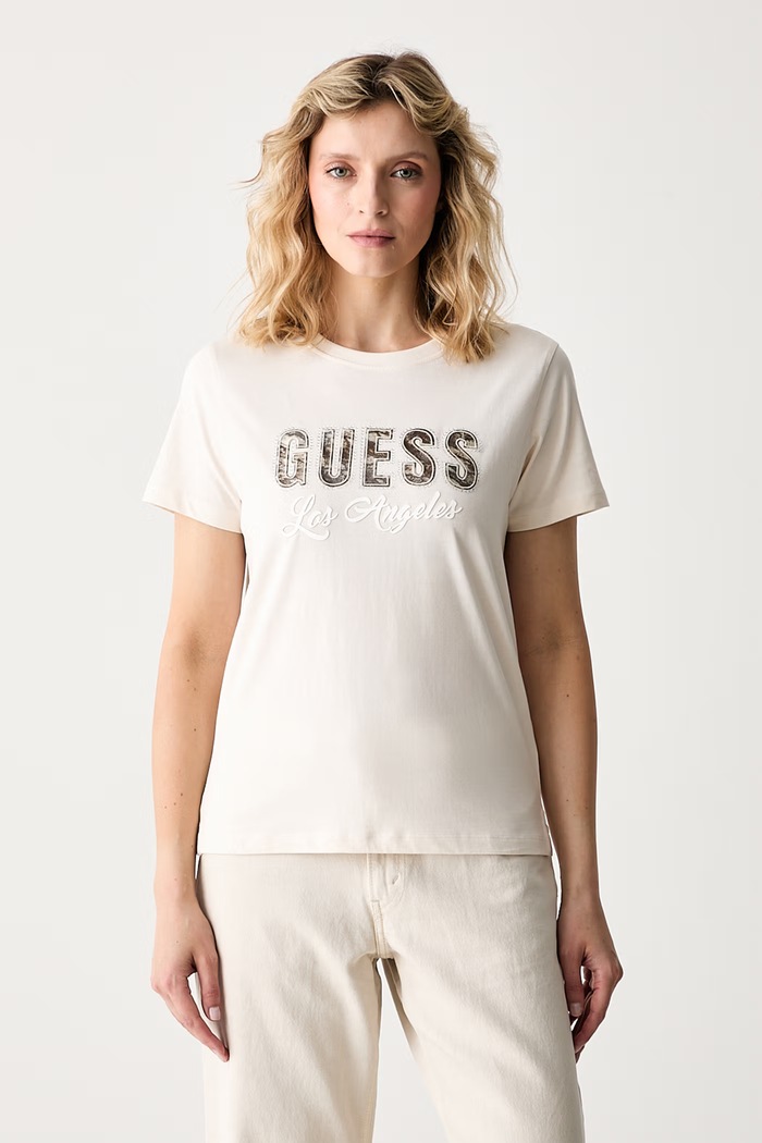 Guess T-shirt γυναικείο βαμβακερό μπεζ W6YI30.K4349