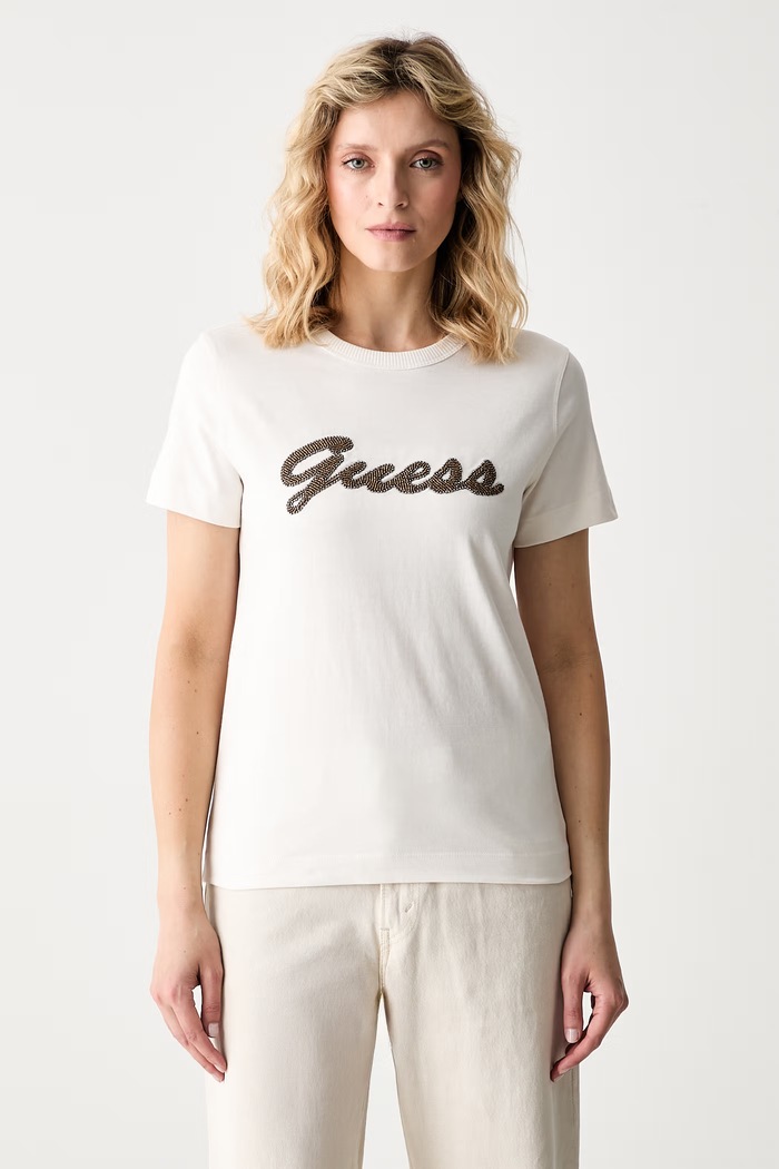Guess T-shirt γυναικείο βαμβακερό μπεζ W6YI29.K4348