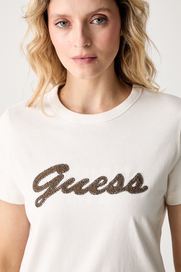 Guess T-shirt γυναικείο βαμβακερό μπεζ W6YI29.K4348