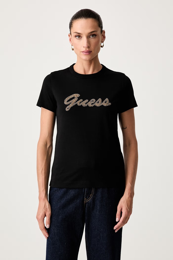 Guess T-shirt damski bawełniany czarny W6YI29.K4348