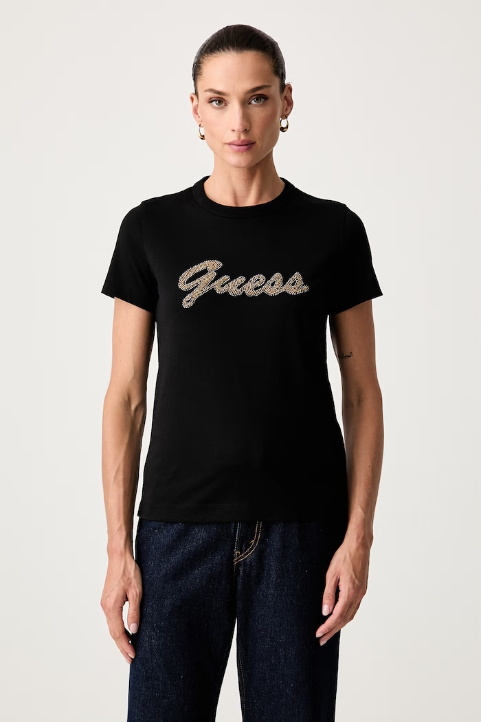 Guess T-shirt damski bawełniany czarny W6YI29.K4348