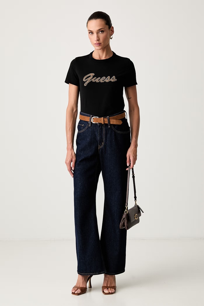 Guess T-shirt damski bawełniany W6YI29.K4348 czarny AW26