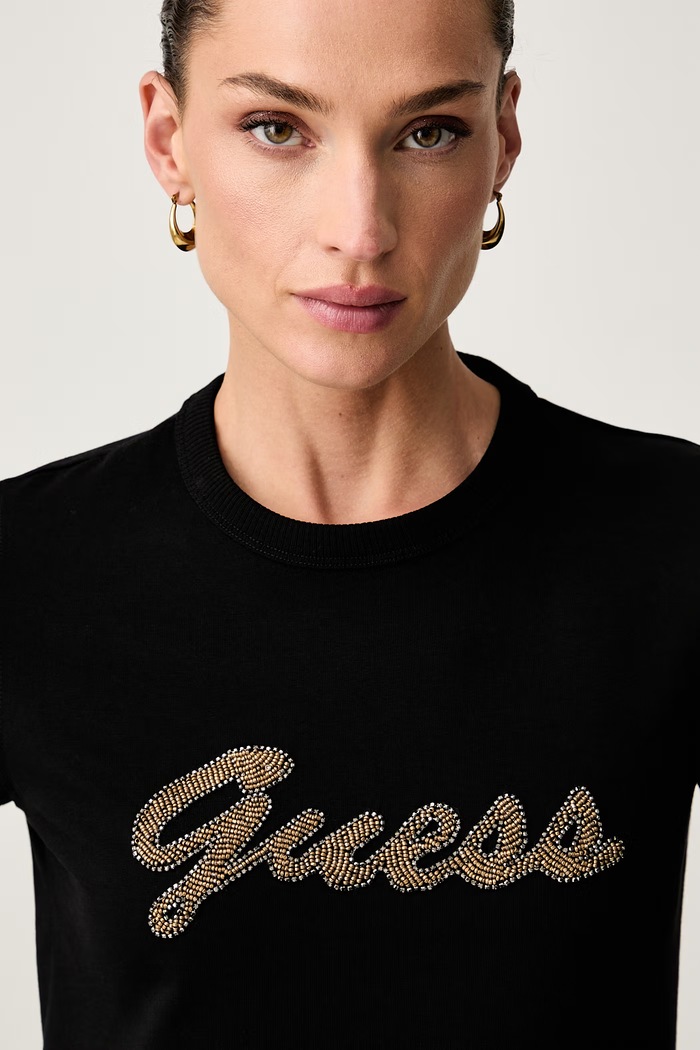 Guess T-shirt damski bawełniany czarny W6YI29.K4348