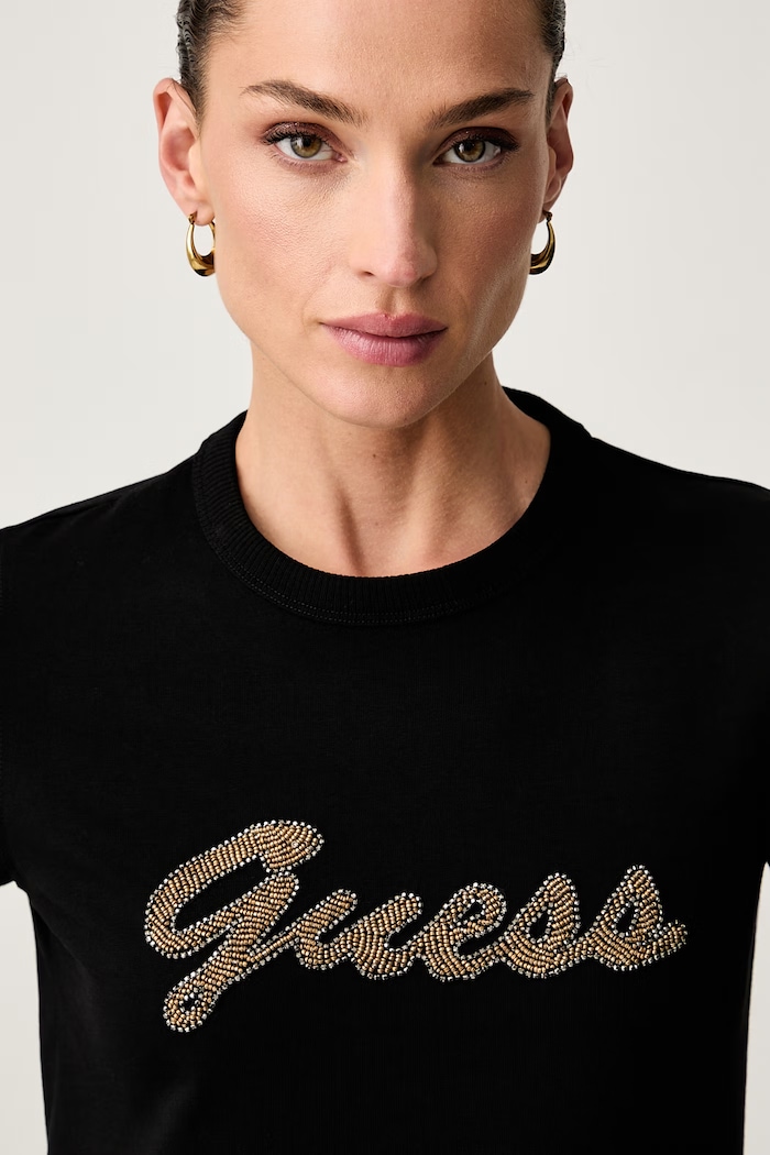 Guess T-shirt damski bawełniany czarny W6YI29.K4348