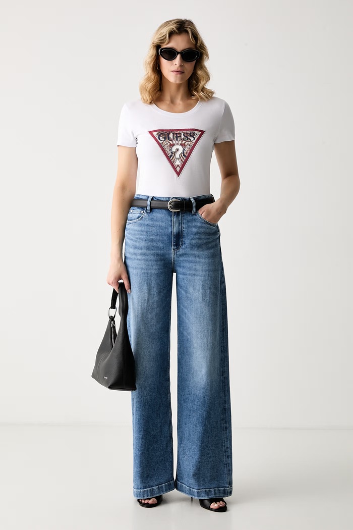Guess tricou pentru femei, din bumbac cu elastan PAISLEY W6YI25.K4344 alb AW26
