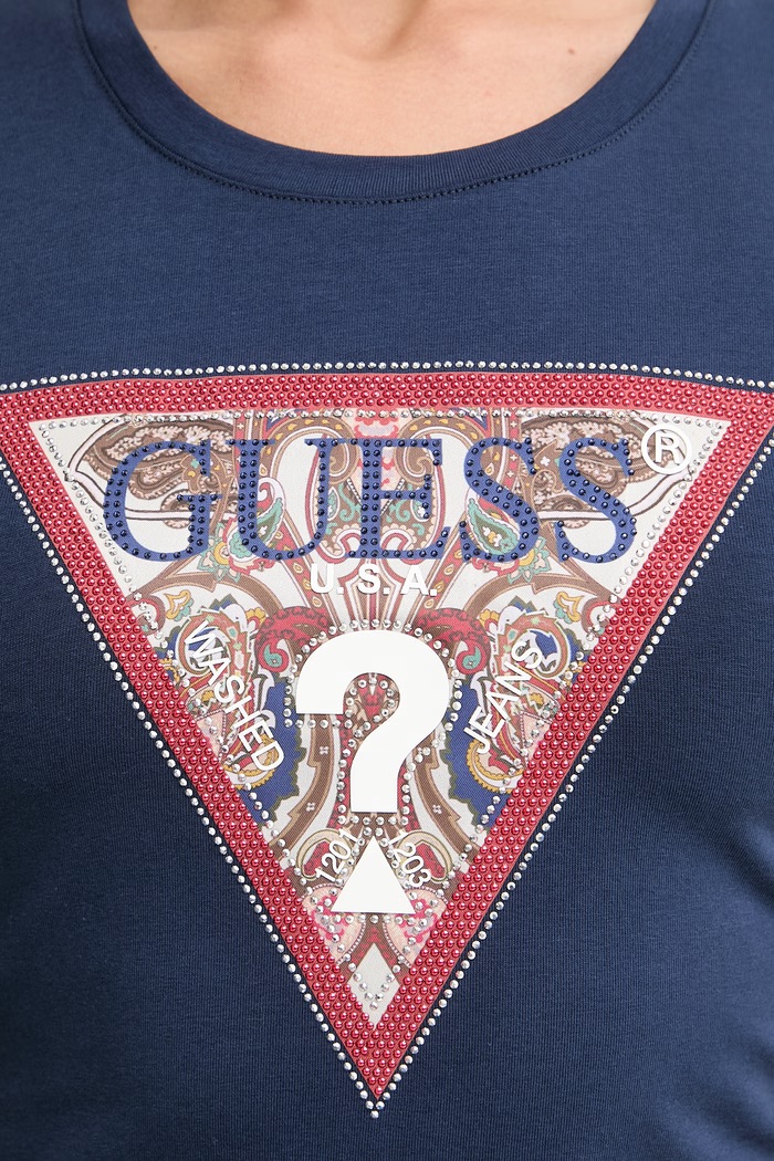 Guess t-shirt női pamut elasztánnal PAISLEY W6YI25.K4344 sötétkék
