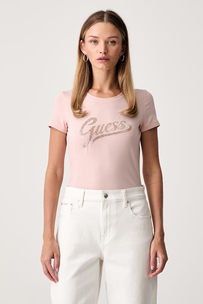 Guess T-shirt damski z bawełną różowy W6YI21.K4337