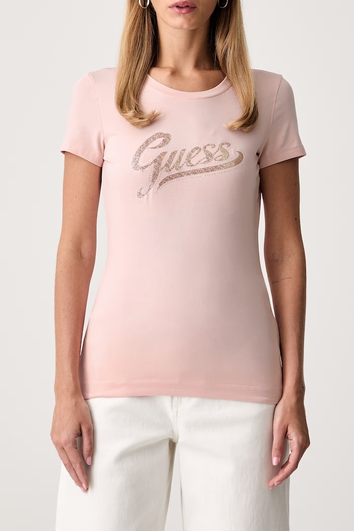Guess T-shirt damski z bawełną różowy W6YI21.K4337