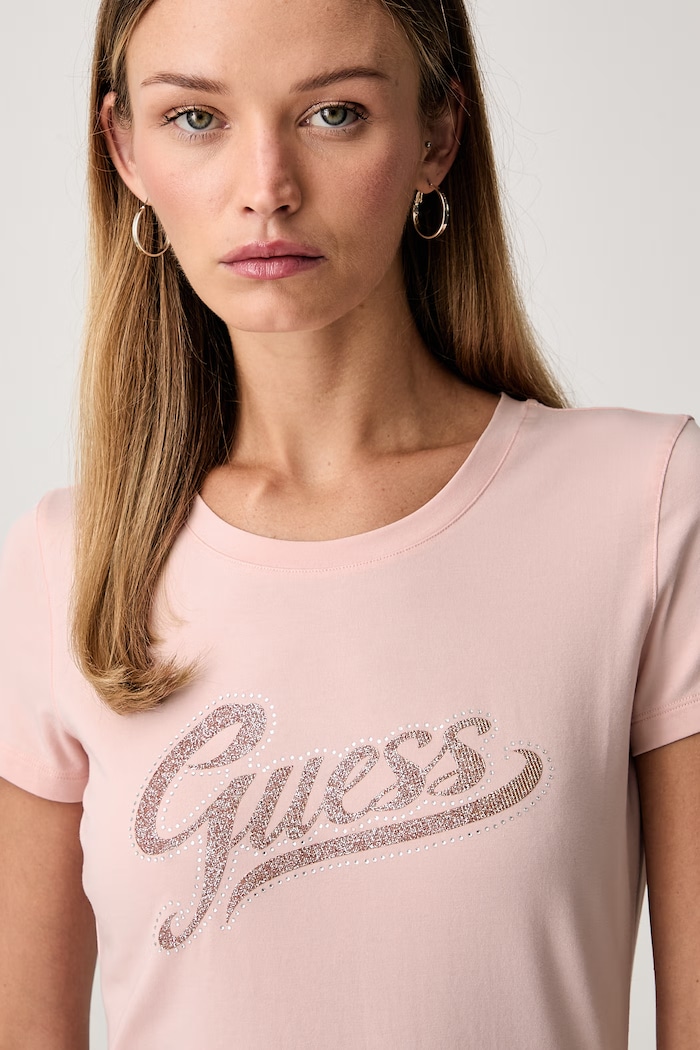 Guess T-shirt damski z bawełną W6YI21.K4337 różowy