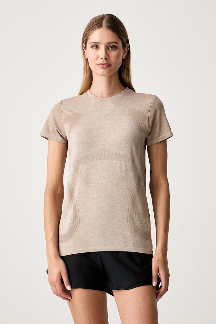 Asics T-shirt treningowy damski ROAD SEAMLESS SS TOP beżowy 2012D292.200