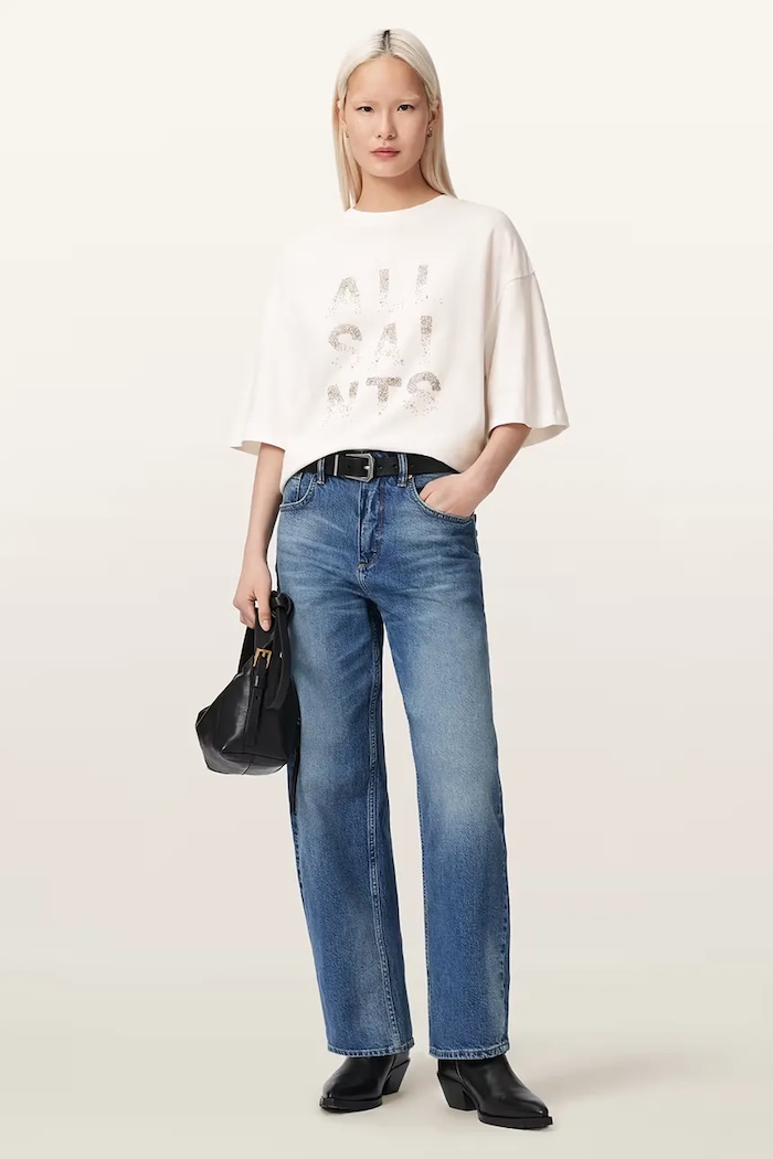 Odzież AllSaints T-shirt oversize damski bawełniany STACKS W151JE biały